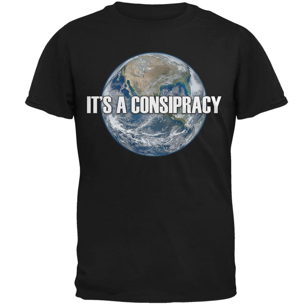 Earth Day It's A Conspiracy Earth Flat Not Round Mens T Shirt Men's T-Shirts Old Glory 2XL Black 