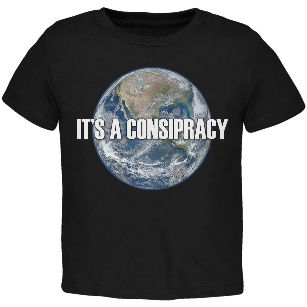 Earth Day It's A Conspiracy Earth Flat Not Round Toddler T Shirt Toddler T-Shirts Old Glory 2T Black 