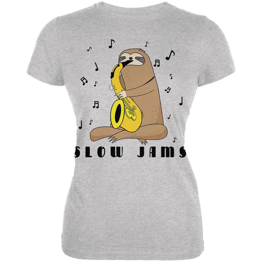 Sloth Slow Jams Funny Pun Saxophone Juniors Soft T Shirt Juniors T-Shirts Old Glory 2XL Heather 