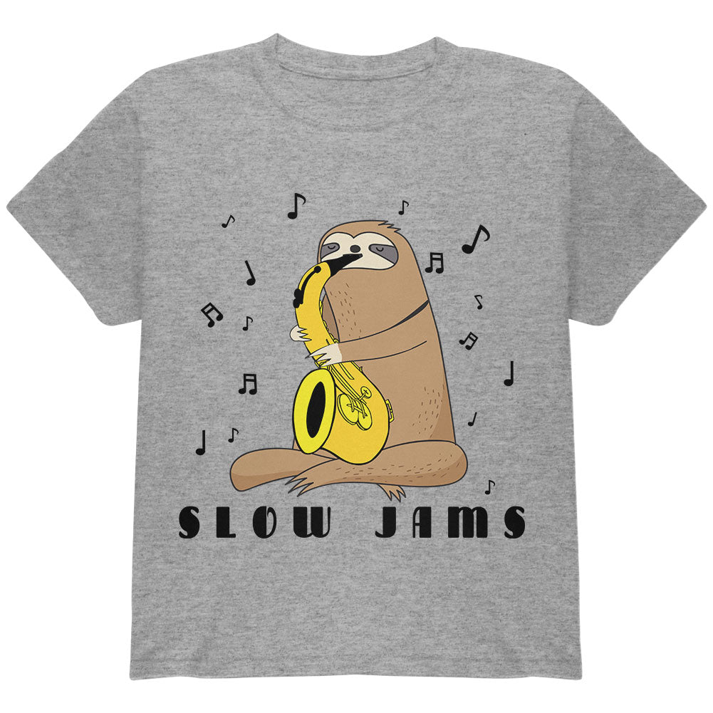 Sloth Slow Jams Funny Pun Saxophone Youth T Shirt Youth T-Shirts Old Glory YLG Heather 