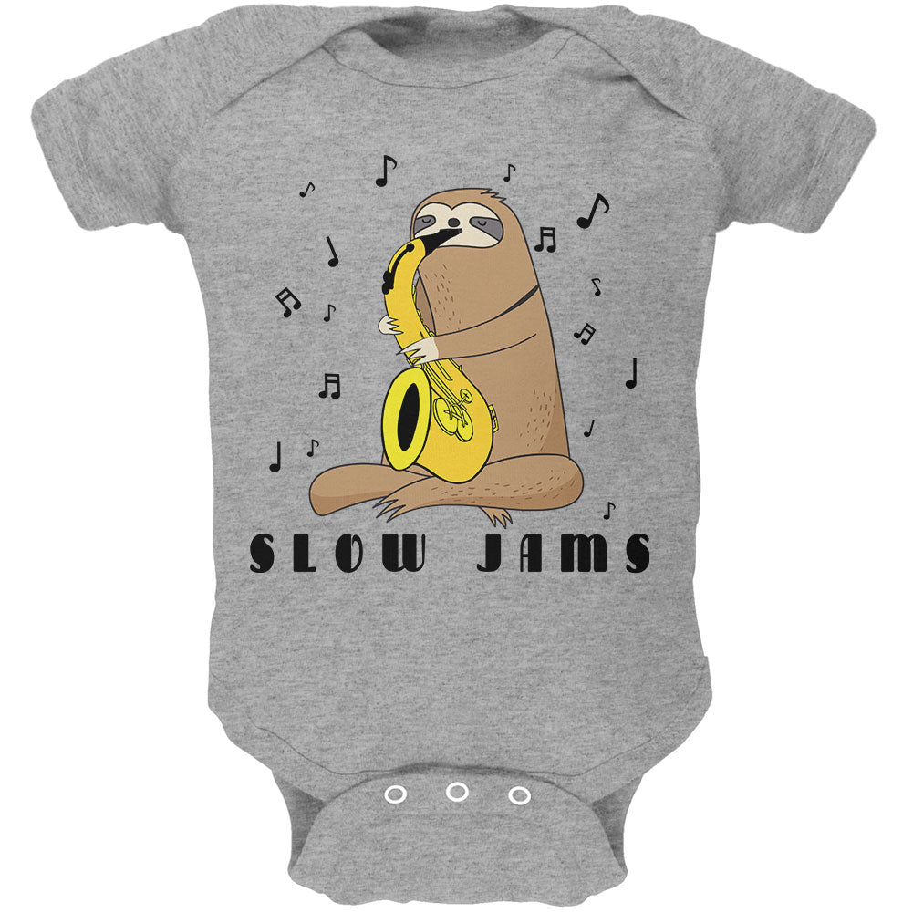 Sloth Slow Jams Funny Pun Saxophone Soft Baby One Piece Baby One Piece Old Glory 0-3M Heather 