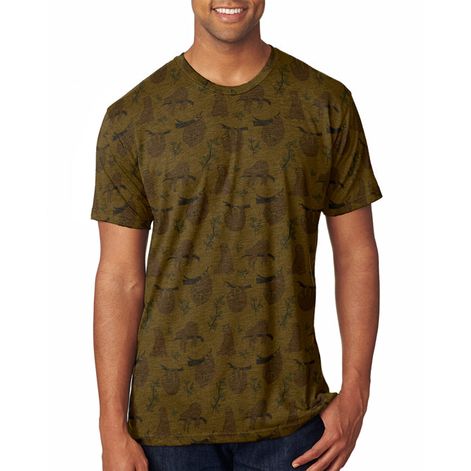 Sloth Pattern Nature Leaves Cute Men's Soft T-Shirt Men's T-Shirts Old Glory 2XL Heather Brown 