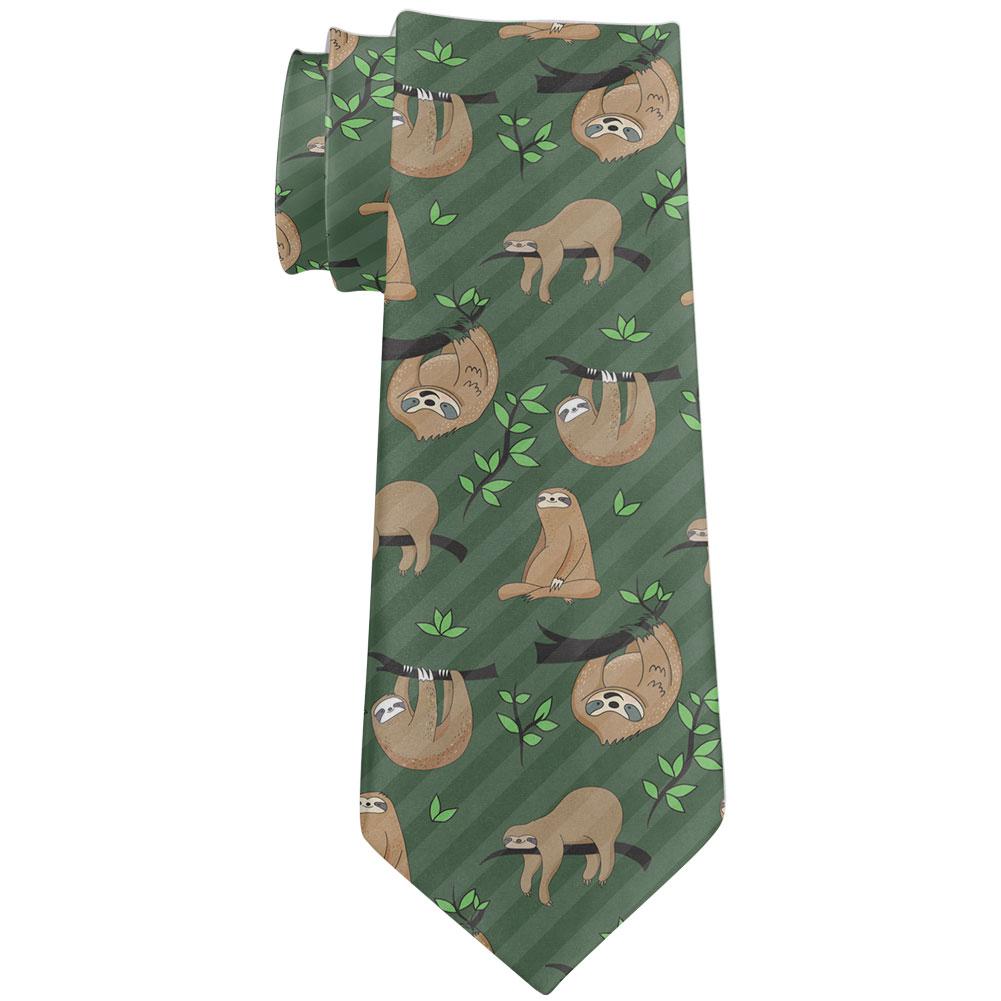 Sloth Pattern Nature Leaves Cute All Over Neck Tie Men's Neck Ties Old Glory OS Multi 