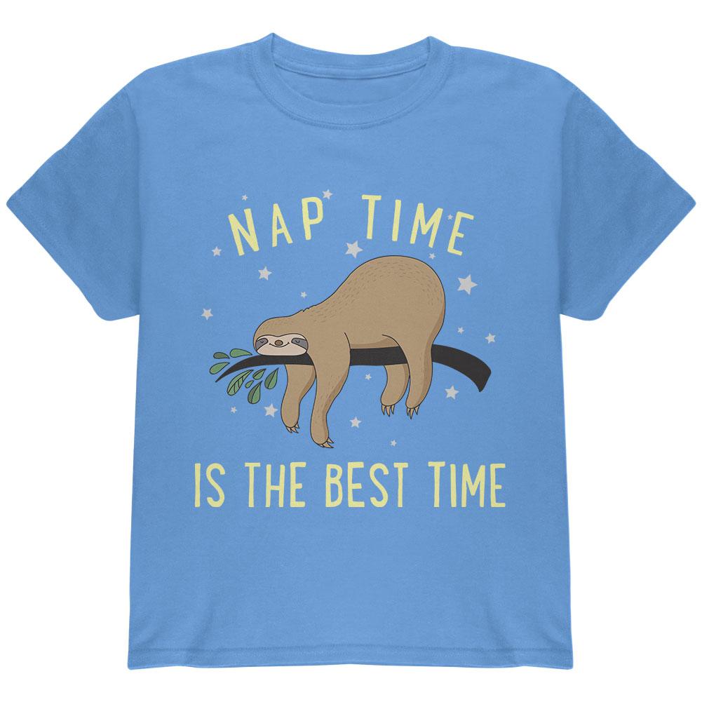 Sloth Nap Time Is The Best Youth T Shirt Youth T-Shirts Old Glory YLG Carolina Blue 