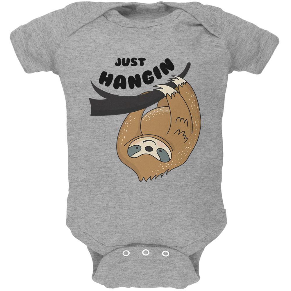 Sloth Just Hangin' Pun Soft Baby One Piece Baby One Piece Old Glory 0-3M Heather 