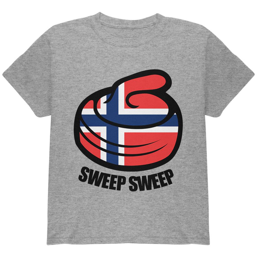 Winter Sports Flag Curling Sweep Sweep Norway Youth T Shirt Youth T-Shirts Old Glory LG Heather 