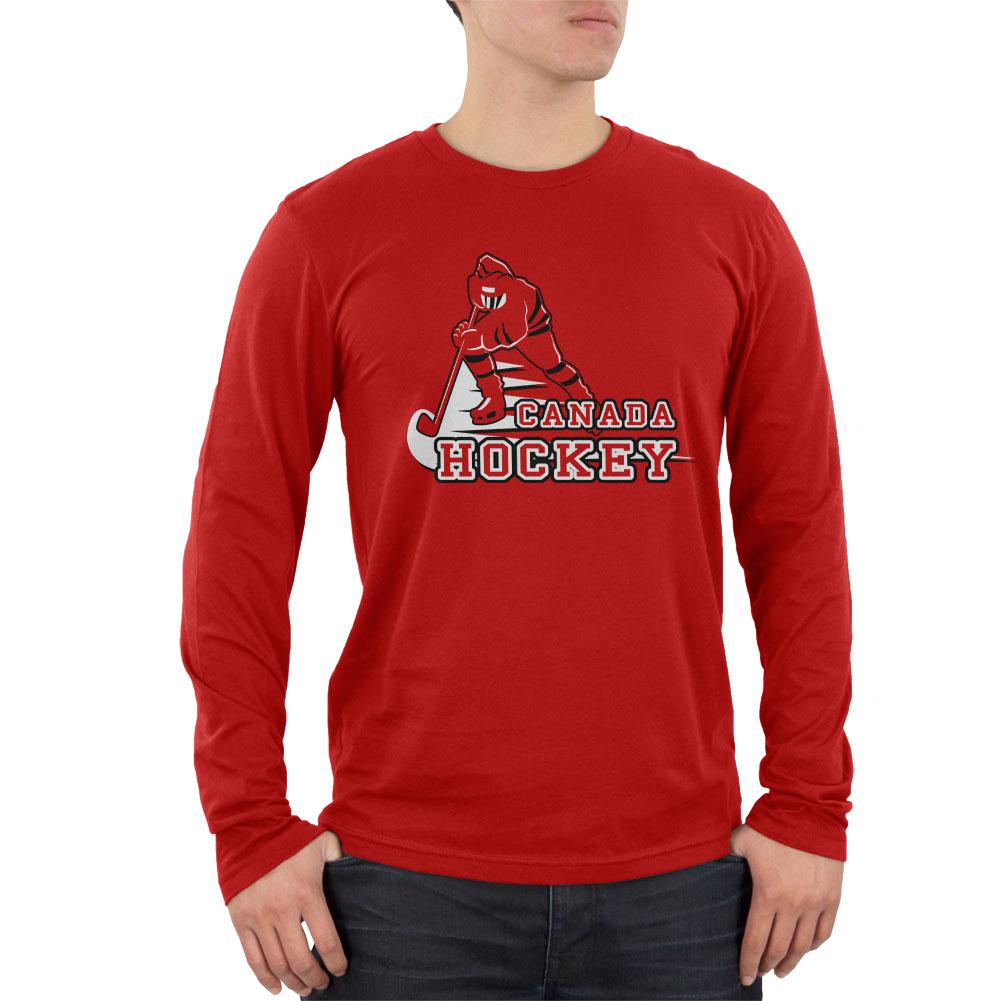 Fast Hockey Player Country Canada Mens Soft Long Sleeve T Shirt Men's Long Sleeves Old Glory 2XL Red 