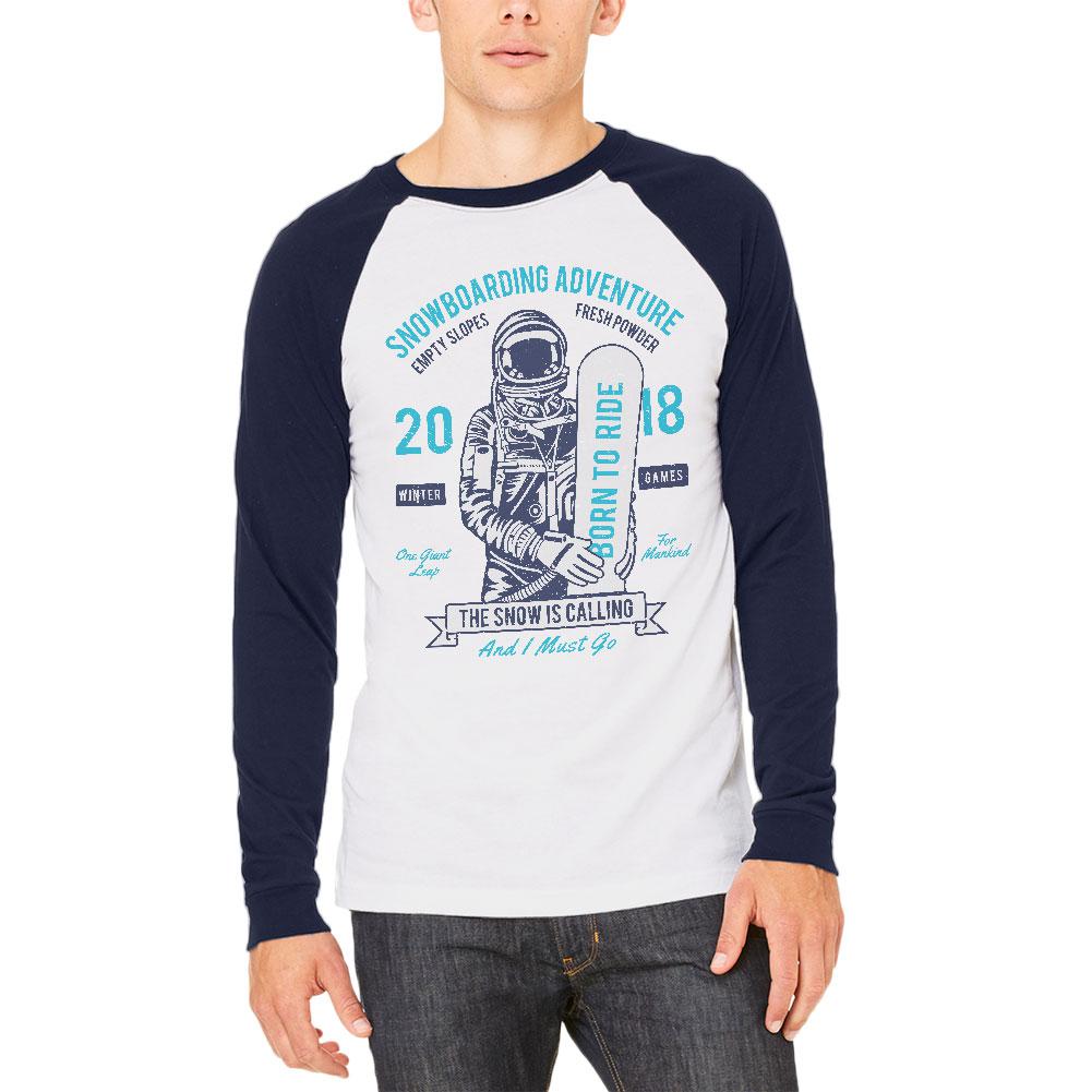 Winter Game Snowboarding Adventure Born to Ride Mens Long Sleeve Raglan T Shirt Men's Long Sleeves Old Glory 2XL White-Navy 