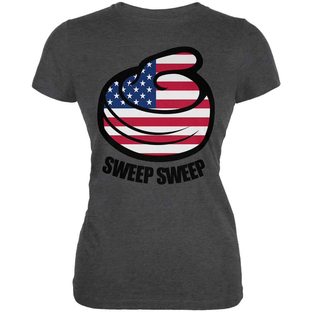 Winter Sports Flag Curling Sweep Sweep USA Juniors Soft T Shirt Juniors T-Shirts Old Glory 2XL Deep Heather 