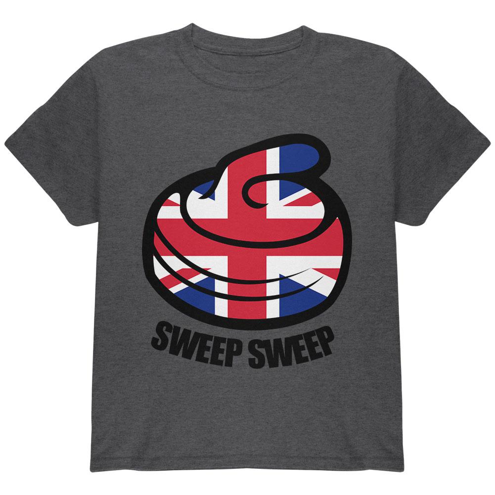 Winter Sports Flag Curling Sweep Sweep Great Britain Youth T Shirt Youth T-Shirts Old Glory LG Heather 