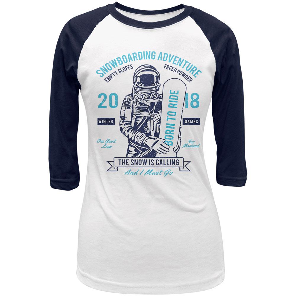 Winter Games Snowboarding Adventure Born to Ride Juniors 3/4 Raglan T Shirt Juniors T-Shirts Old Glory 2XL White-Navy 