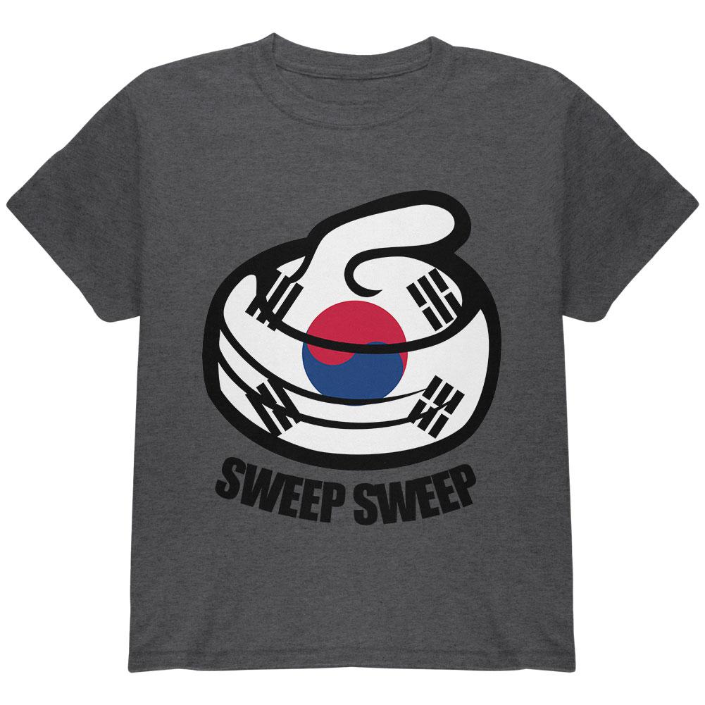 Winter Sports Flag Curling Sweep Sweep South Korea Youth T Shirt Youth T-Shirts Old Glory LG Heather 