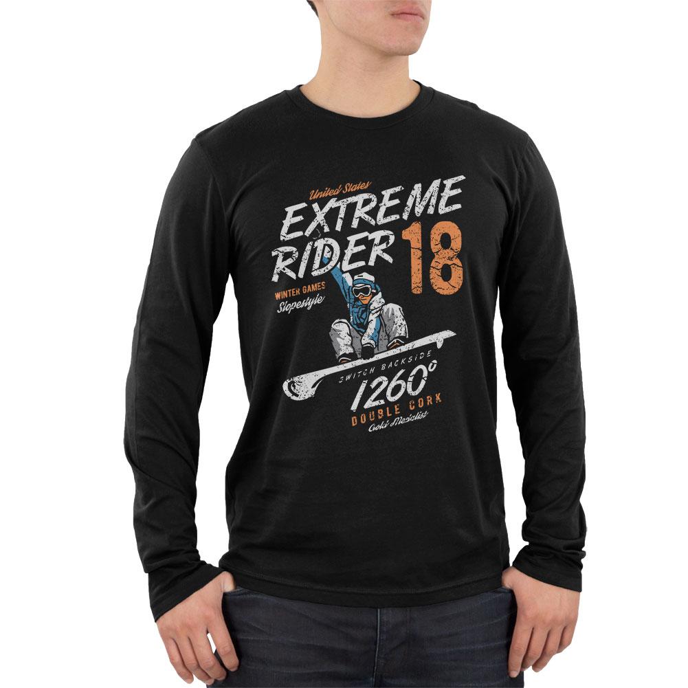 Winter Games Snowboarding Extreme Rider USA Mens Soft Long Sleeve T Shirt Men's Long Sleeves Old Glory 2XL Black 