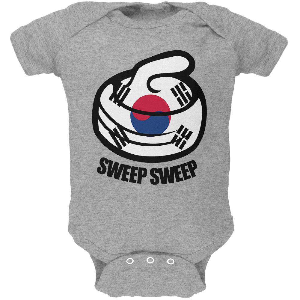 Winter Sports Flag Curling Sweep Sweep South Korea Soft Baby One Piece Baby One Piece Old Glory 0-3M Heather 