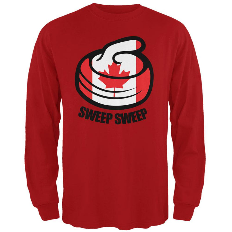 Winter Sports Flag Curling Sweep Sweep Canada Mens Long Sleeve T Shirt Men's Long Sleeves Old Glory 2XL Red 