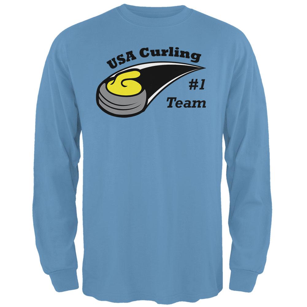 Winter Games Curling Team USA Mens Long Sleeve T Shirt Men's Long Sleeves Old Glory 2XL Carolina Blue 