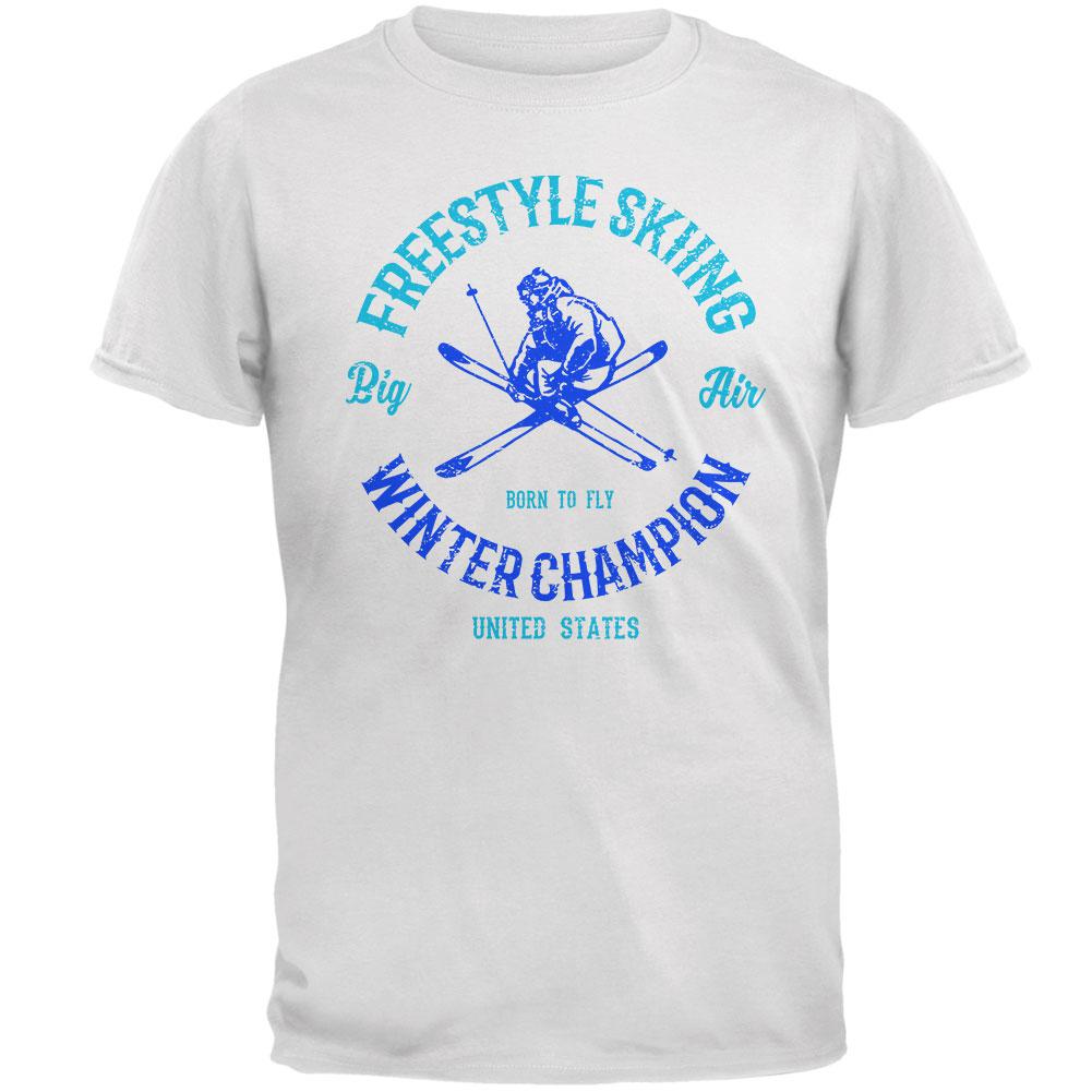 Winter Games Freestyle Skiing Champion USA Mens Soft T Shirt Men's T-Shirts Old Glory 2XL White 