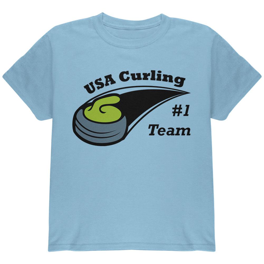 Winter Games Curling Team USA Youth T Shirt Youth T-Shirts Old Glory LG Light Blue 