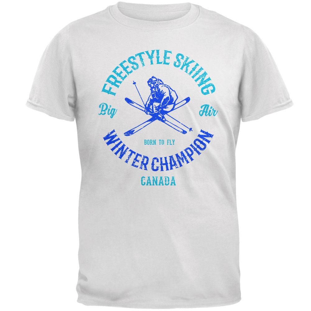 Winter Games Freestyle Skiing Champion Canada Mens Soft T Shirt Men's T-Shirts Old Glory 2XL White 