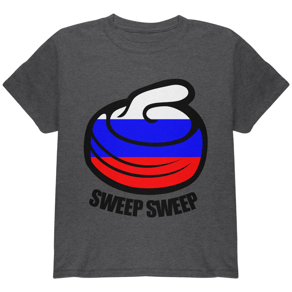 Winter Sports Flag Curling Sweep Sweep Russia Youth T Shirt Youth T-Shirts Old Glory LG Heather 