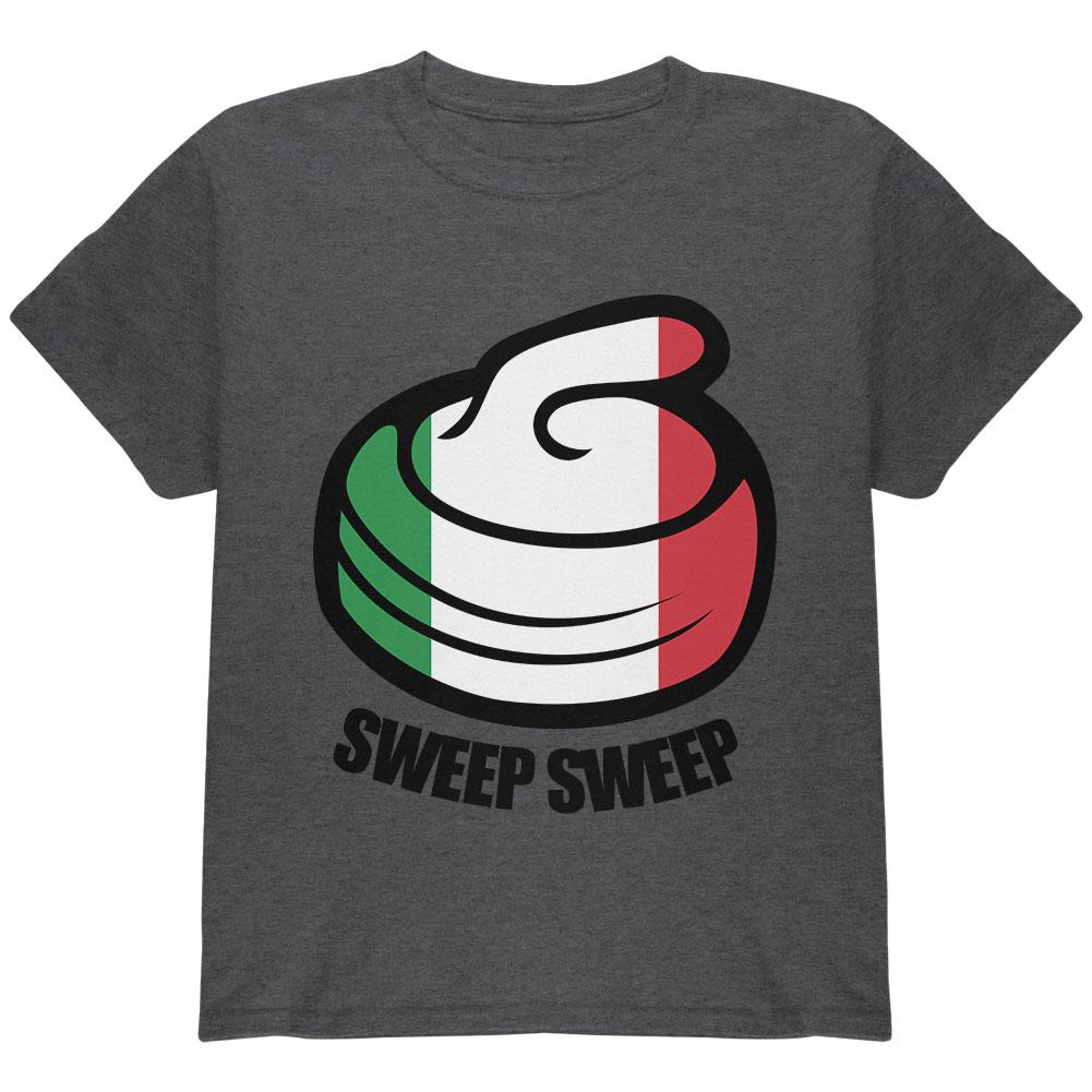 Winter Sports Flag Curling Sweep Sweep Italy Youth T Shirt Youth T-Shirts Old Glory LG Heather 