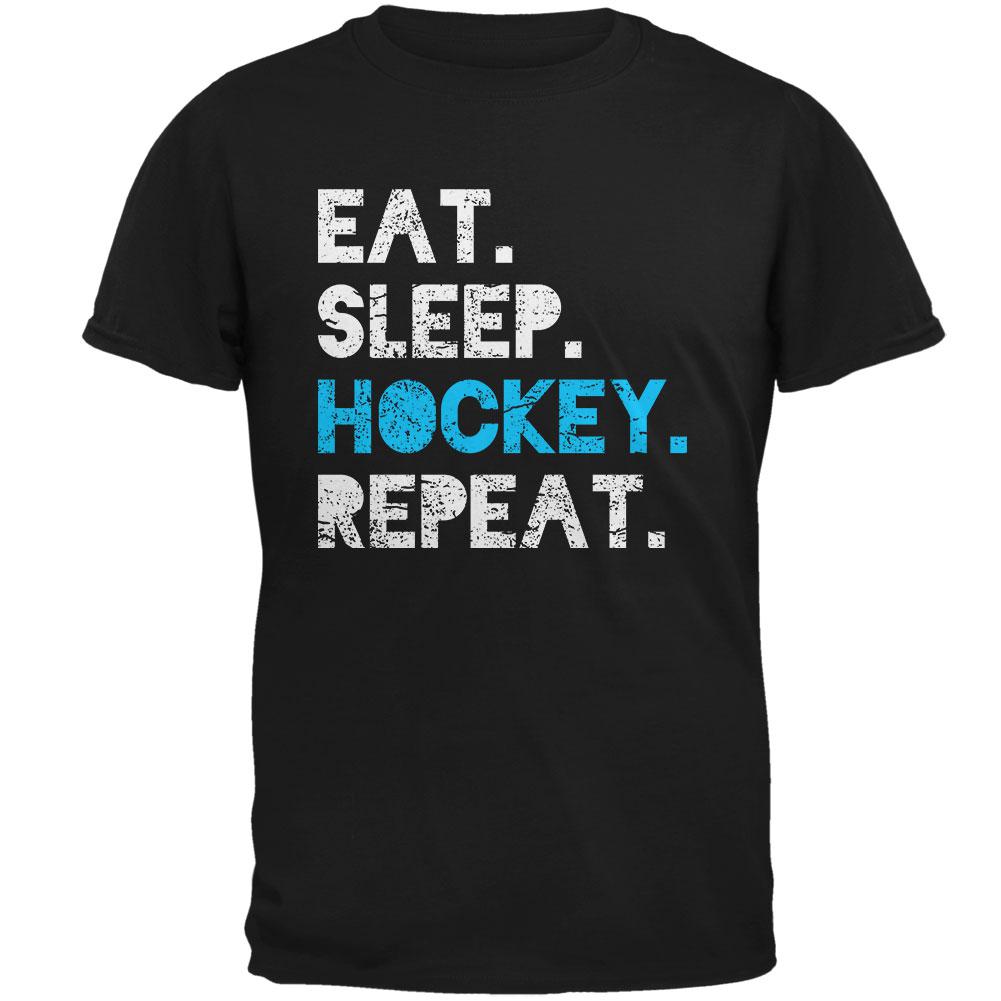 Eat Sleep Repeat Distressed Hockey Mens Soft T Shirt Men's T-Shirts Old Glory 2XL Black 