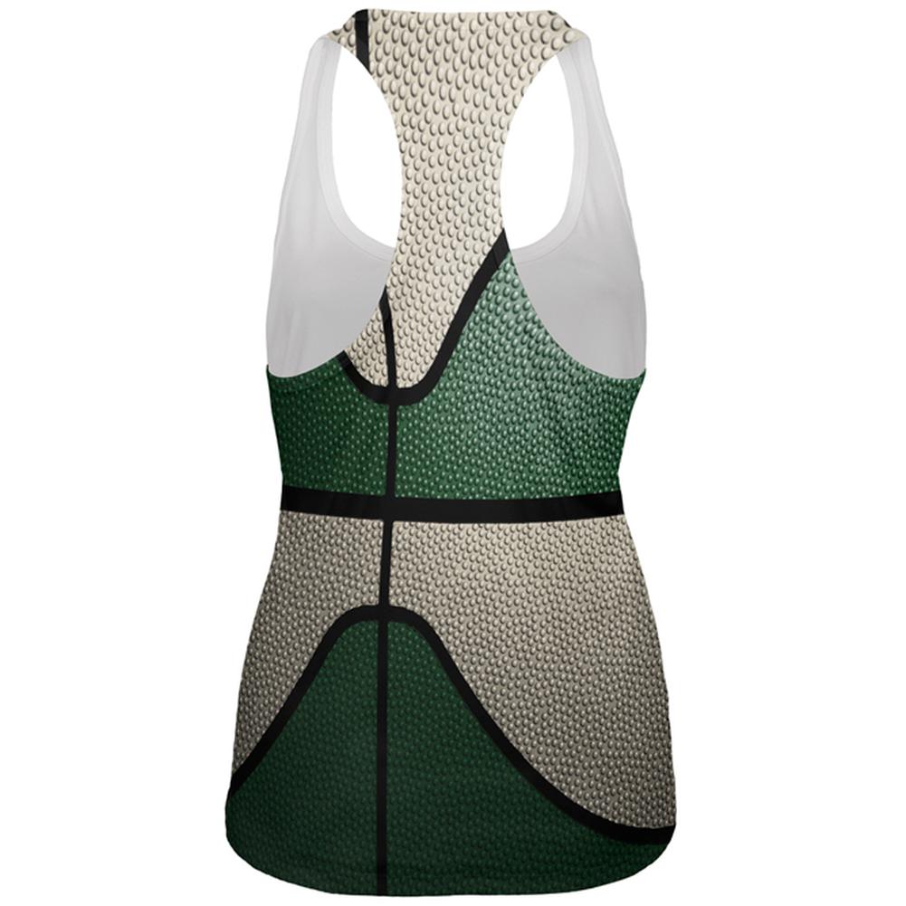 Championship Basketball Forest Green and Cream All Over Womens Work Out Tank Top Women's Tank Tops Old Glory   