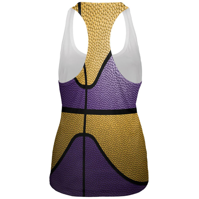 Championship Basketball Purple and Gold All Over Womens Work Out Tank Top Women's Tank Tops Old Glory   