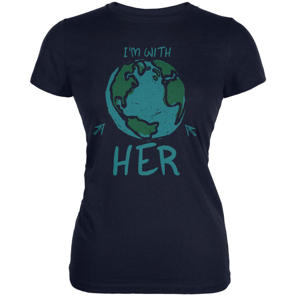 Earth Day I'm With Her Globe Juniors Soft T Shirt Juniors T-Shirts Old Glory 2XL Navy 