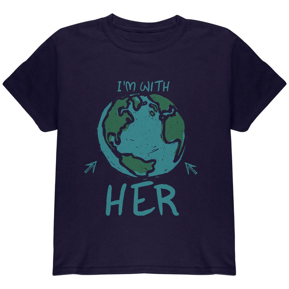 Earth Day I'm With Her Globe Youth T Shirt Youth T-Shirts Old Glory LG Navy 