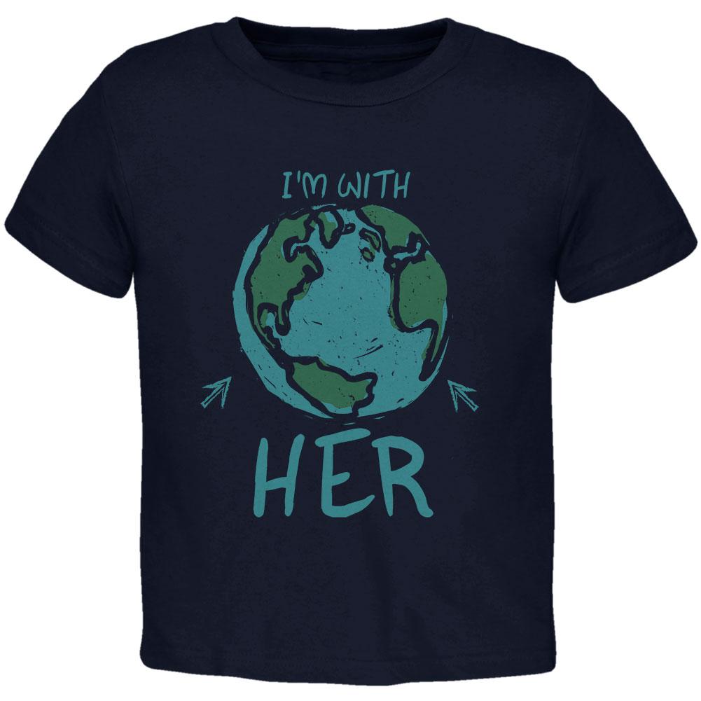 Earth Day I'm With Her Globe Toddler T Shirt Toddler T-Shirts Old Glory 2T Navy 