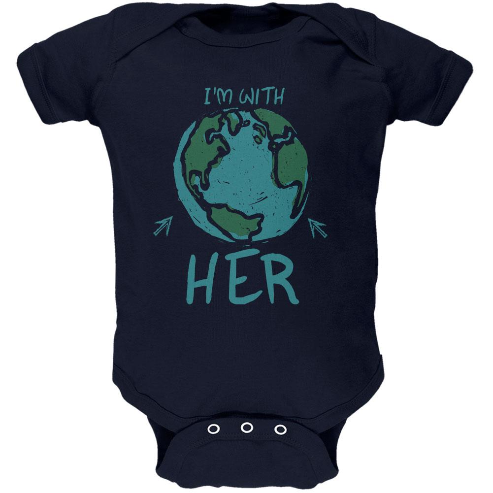 Earth Day I'm With Her Globe Soft Baby One Piece Baby One Piece Old Glory 0-3M Navy 