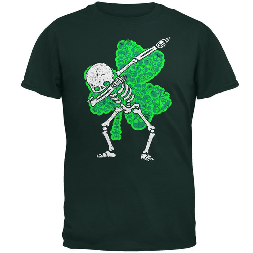 St Patricks Dabbing Skeleton Shamrock Skulls Mens T Shirt Men's T-Shirts Old Glory 2XL Forest Green 