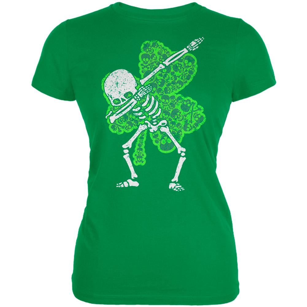 St Patricks Dabbing Skeleton Shamrock Skulls Juniors Soft T Shirt Juniors T-Shirts Old Glory 2XL Irish Green 