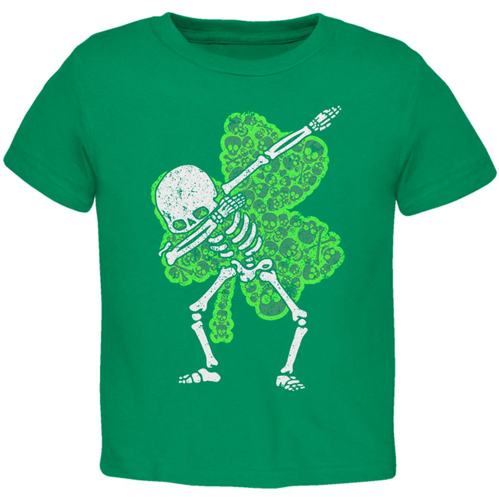 St Patricks Dabbing Skeleton Shamrock Skulls Toddler T Shirt Toddler T-Shirts Old Glory 2T Kelly Green 