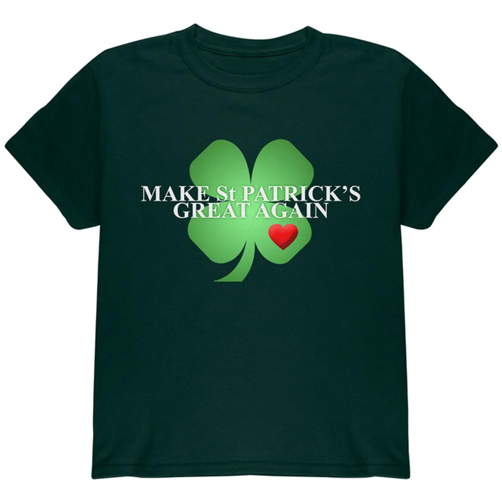 Make St Patrick's Great Again Shamrock Heart Youth T Shirt Youth T-Shirts Old Glory LG Forest Green 