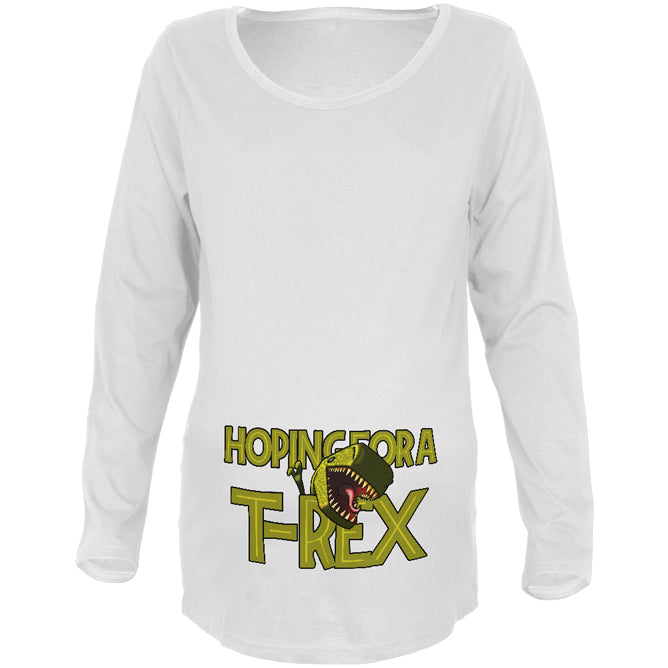 We're Hoping for a T-Rex Funny Cute Maternity Soft Long Sleeve T Shirt Maternity Long Sleeve T-Shirts Old Glory 2XL White 