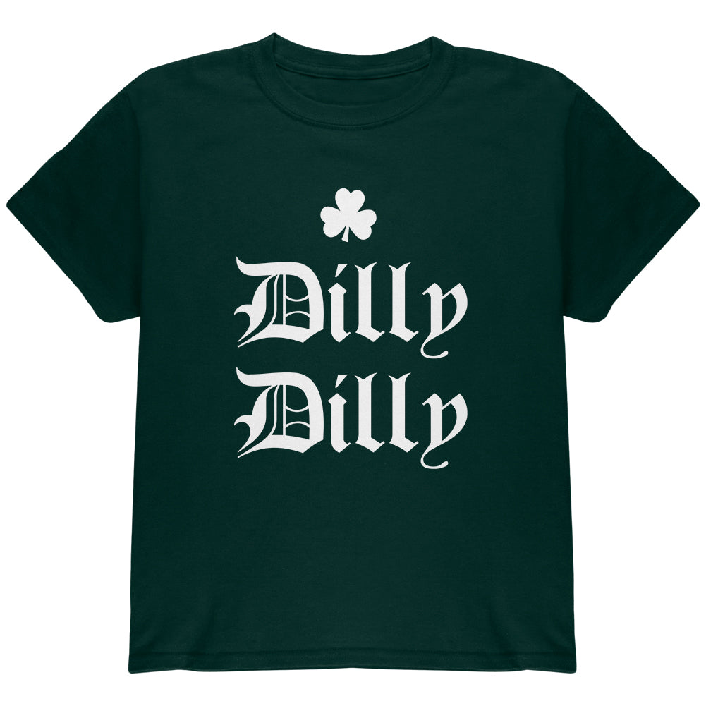 St. Patricks Day Dilly Dilly Shamrock Youth T Shirt Youth T-Shirts Old Glory YMD Forest Green