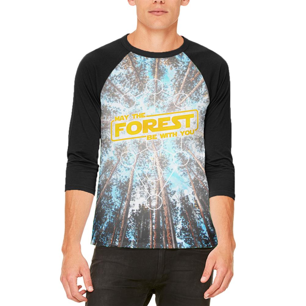 Earth Day May the Forest be with You Mens Raglan T Shirt Men's T-Shirts Old Glory 2XL White-Black 