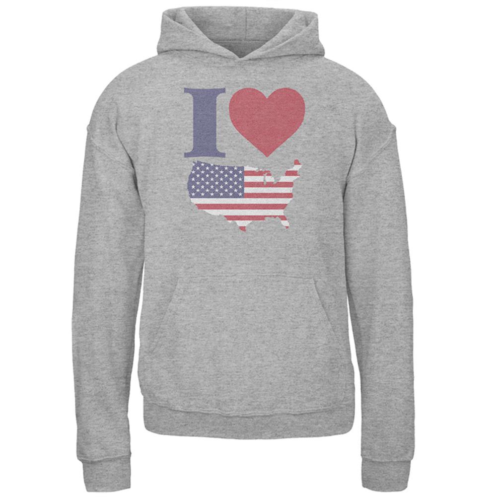 July 4th I Heart Love America Halftone Youth Hoodie Youth Hoodies Old Glory LG Storm Grey 