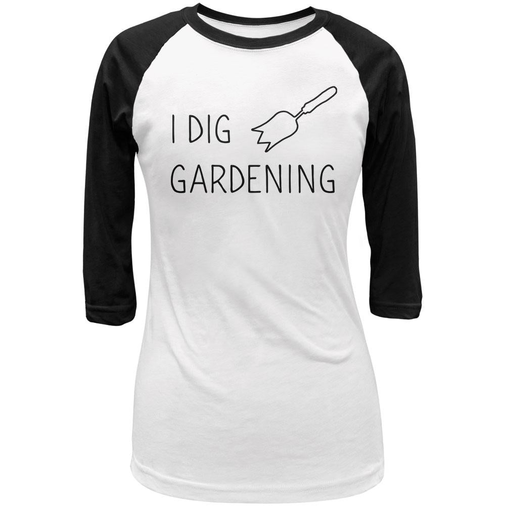 Gardening I Dig Gardening Tulip Trowel Juniors 3/4 Sleeve Raglan T Shirt Juniors T-Shirts Old Glory LG White-Black 