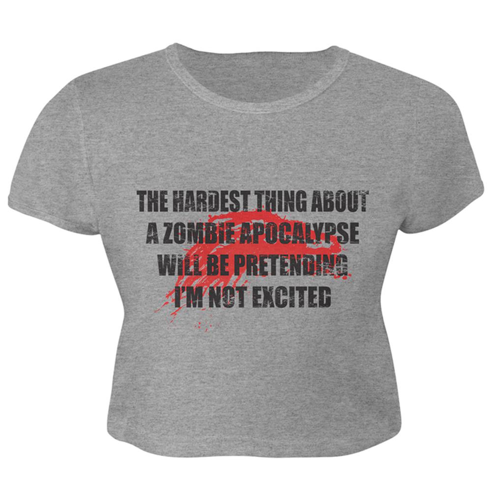 Hardest Thing About Zombie Apocalypse Juniors Crop Top T-Shirt Juniors Crop T-Shirts Old Glory LG Heather 