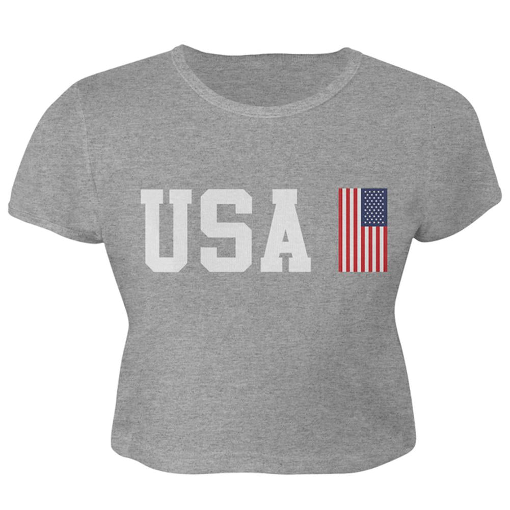 4th of July World Cup USA Juniors Crop Top T-Shirt Juniors Crop Tank Tops Old Glory LG Heather 