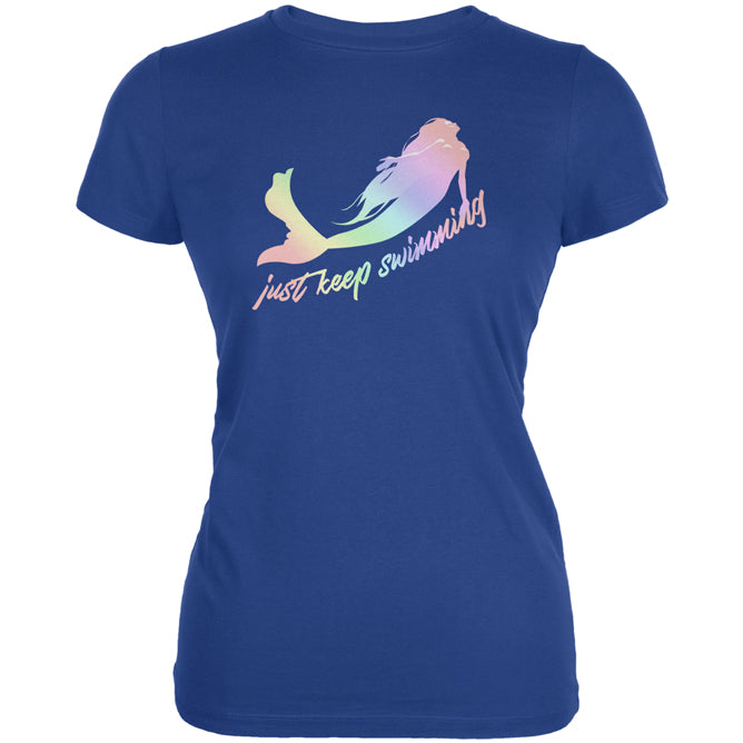 Mermaids Just Keep Swimming Pastels Juniors Soft T Shirt Juniors T-Shirts Old Glory 2XL Royal 