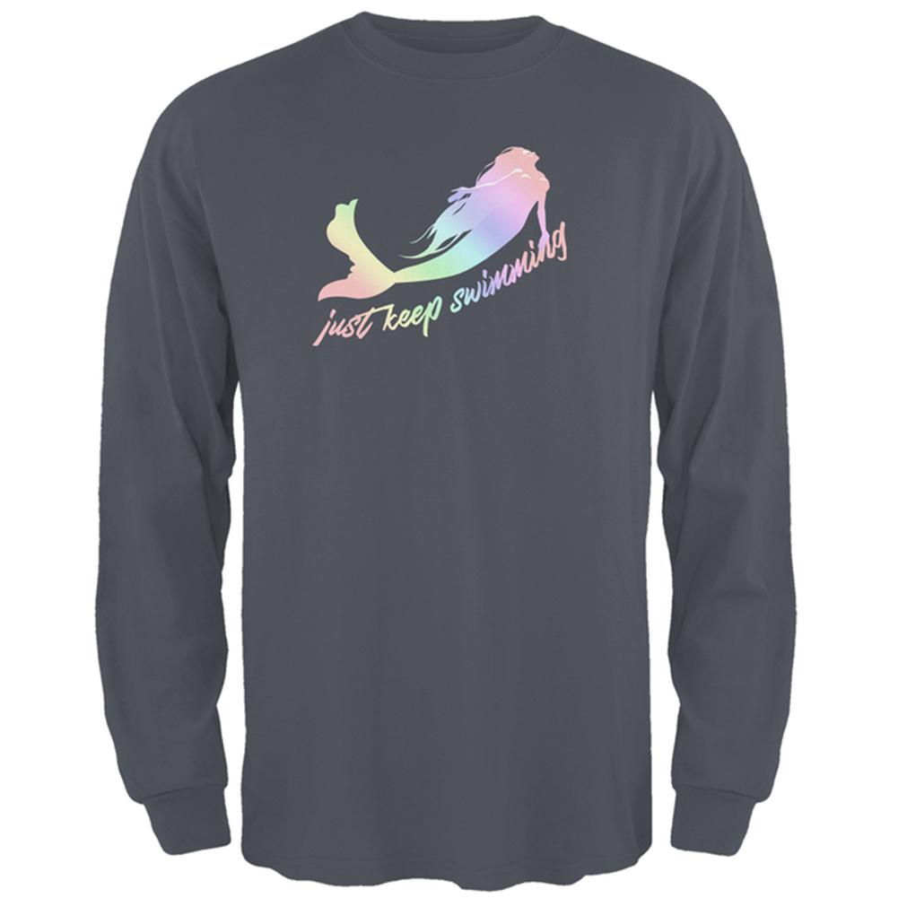 Mermaids Just Keep Swimming Pastels Mens Long Sleeve T Shirt Men's Long Sleeves Old Glory 2XL Charcoal 