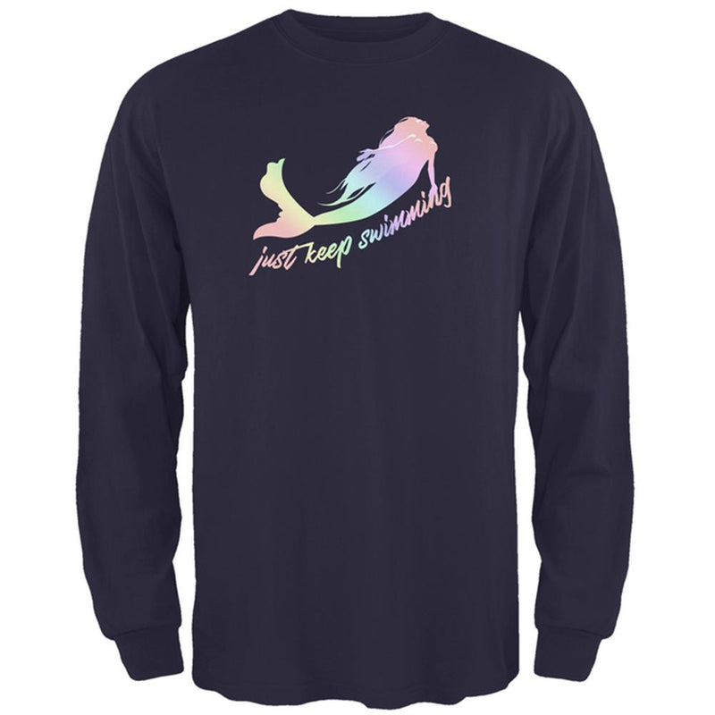 Mermaids Just Keep Swimming Pastels Mens Long Sleeve T Shirt Men's Long Sleeves Old Glory 2XL Navy 