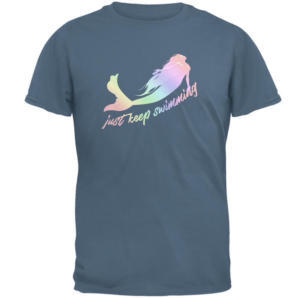 Mermaids Just Keep Swimming Pastels Mens T Shirt Men's T-Shirts Old Glory 2XL Indigo Blue 