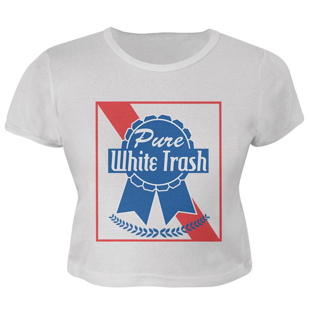 Pure White Trash Juniors Crop Top T-Shirt Juniors Crop T-Shirts Old Glory LG White 