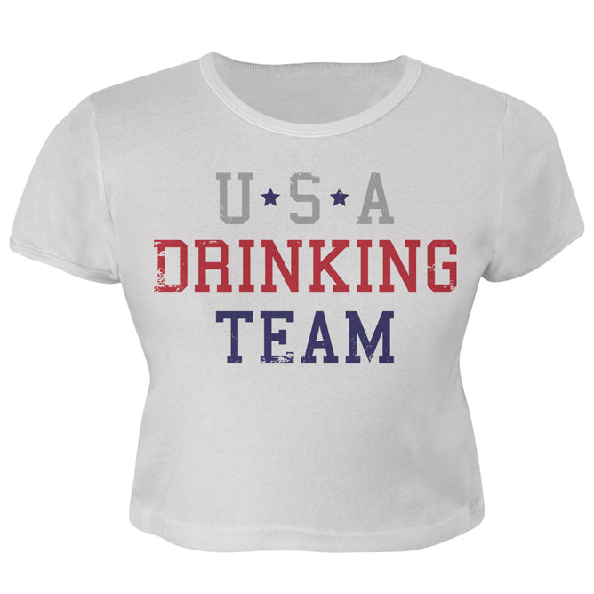 4th of July USA Drinking Team Juniors Crop Top T-Shirt Juniors Crop T-Shirts Old Glory   