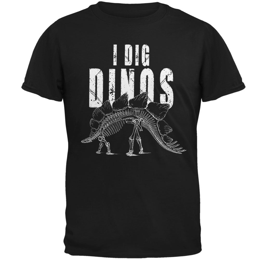 Paleontologist I Dig Dinos Dinosaur Fossil Bones Stegosaurus Mens Soft T Shirt Men's T-Shirts Old Glory 2XL Black 